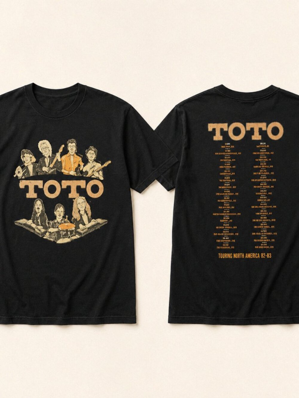 TOTO Summer Tour 2026 Band Collage Double-Sided Black T-Shirt
